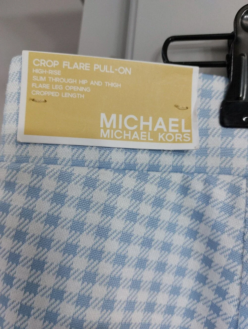 Michael Kors Crop Flare Pull On Pants Pastel Blue Gingham NWT